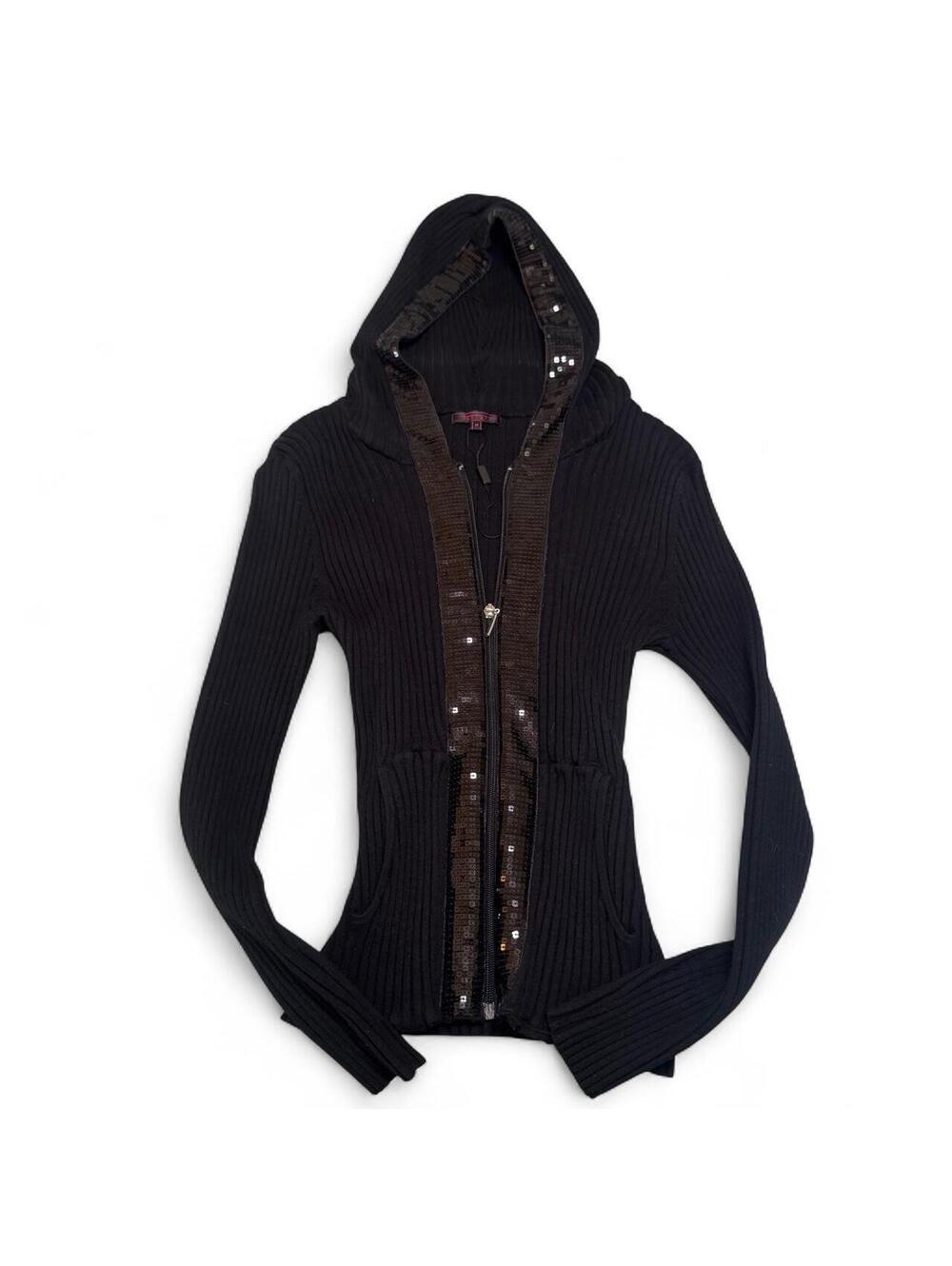 Vintage Y2K Fontana black ribbed hooded zip-up